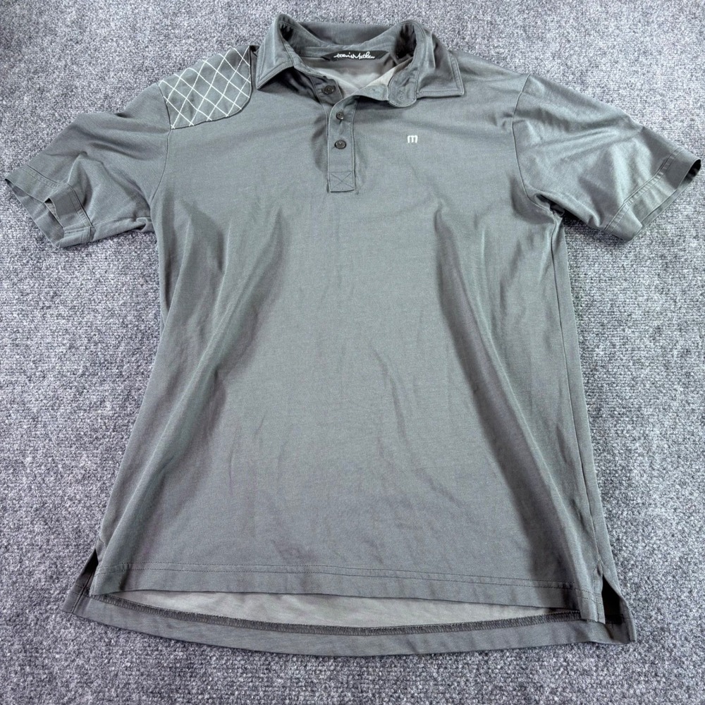TravisMathew Polo Shirt Mens Medium Gray Pima Cotton Blend Quilted Shoulder Golf